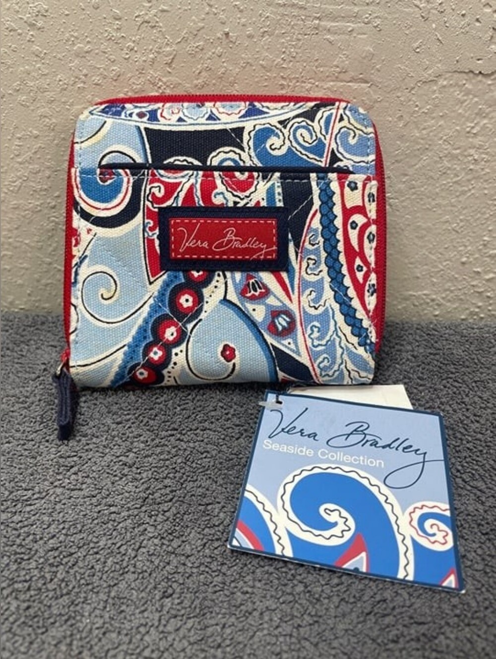 Vera Bradley Red, Blue & White Paisley Zip Wallet The Seaside Collection Nwt